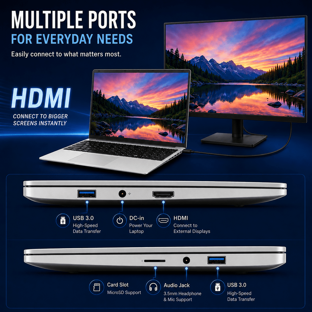 15.6" Student Laptop Computer, Intel N3700 Processor, 12GB RAM, 256GB SSD, Notebook PC for School, Business, Home Office & Beginners