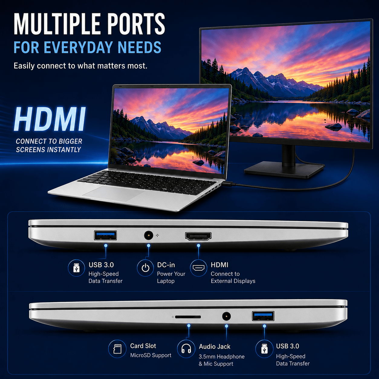 15.6" Student Laptop Computer, Intel N3700 Processor, 12GB RAM, 256GB SSD, Notebook PC for School, Business, Home Office & Beginners