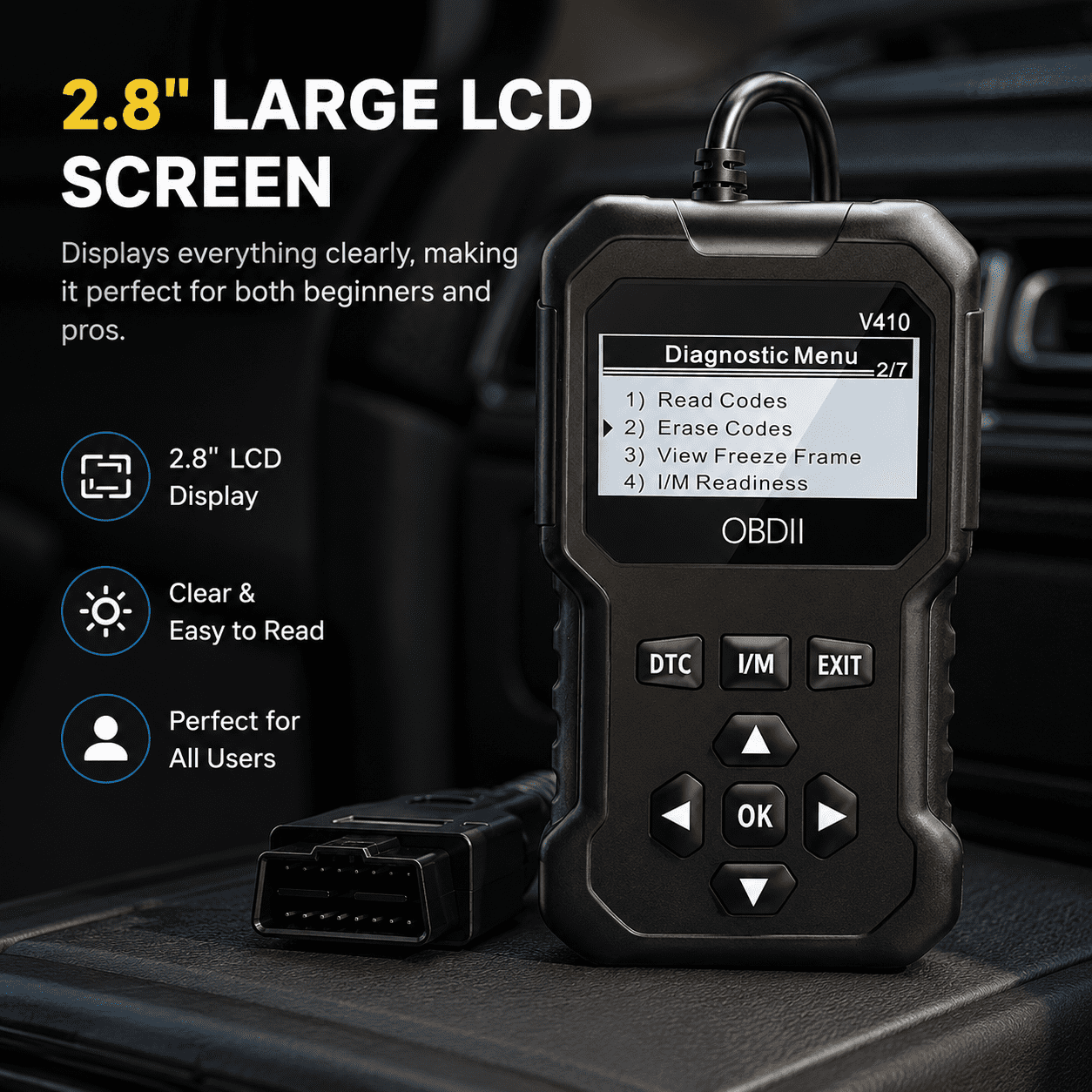 Professional OBD2 Scanner, Car Scanner Diagnostic Tool: Engine Fault Code Reader Scan Tool with Live Data/Freeze Frame for All OBDII Cars After 1996,Black