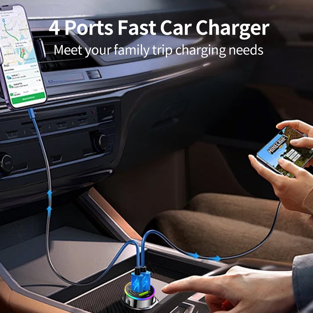 Car Charger Adapter, 4-Port 85W Fast Car Charger USB C, Cigarette Lighter Auto Charger Flush Compatible Samsung, Tablet, iPhone, iPad, LG, Automobile, Car Accessories for Women Men, for Gifts