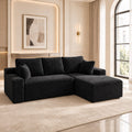 104" Corduroy Modular Sectional Sofa, L-Shaped Deep Seat Couch with Chaise, Pocket Spring Support, No Assembly Required, Black