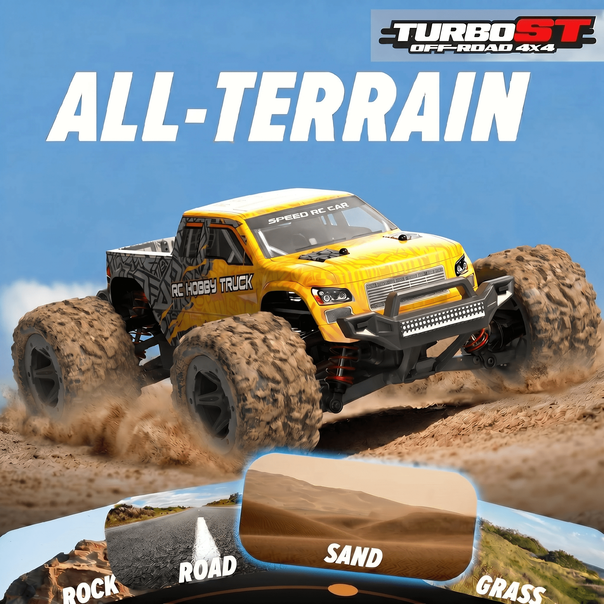 AUOSHI RC Cars 1:16 High Speed Remote Control Truck, 4WD All Terrain Off Road RC Truck 35+MPH with LED Lights, 2 Batteries for Kids and Adults Toy Gifts