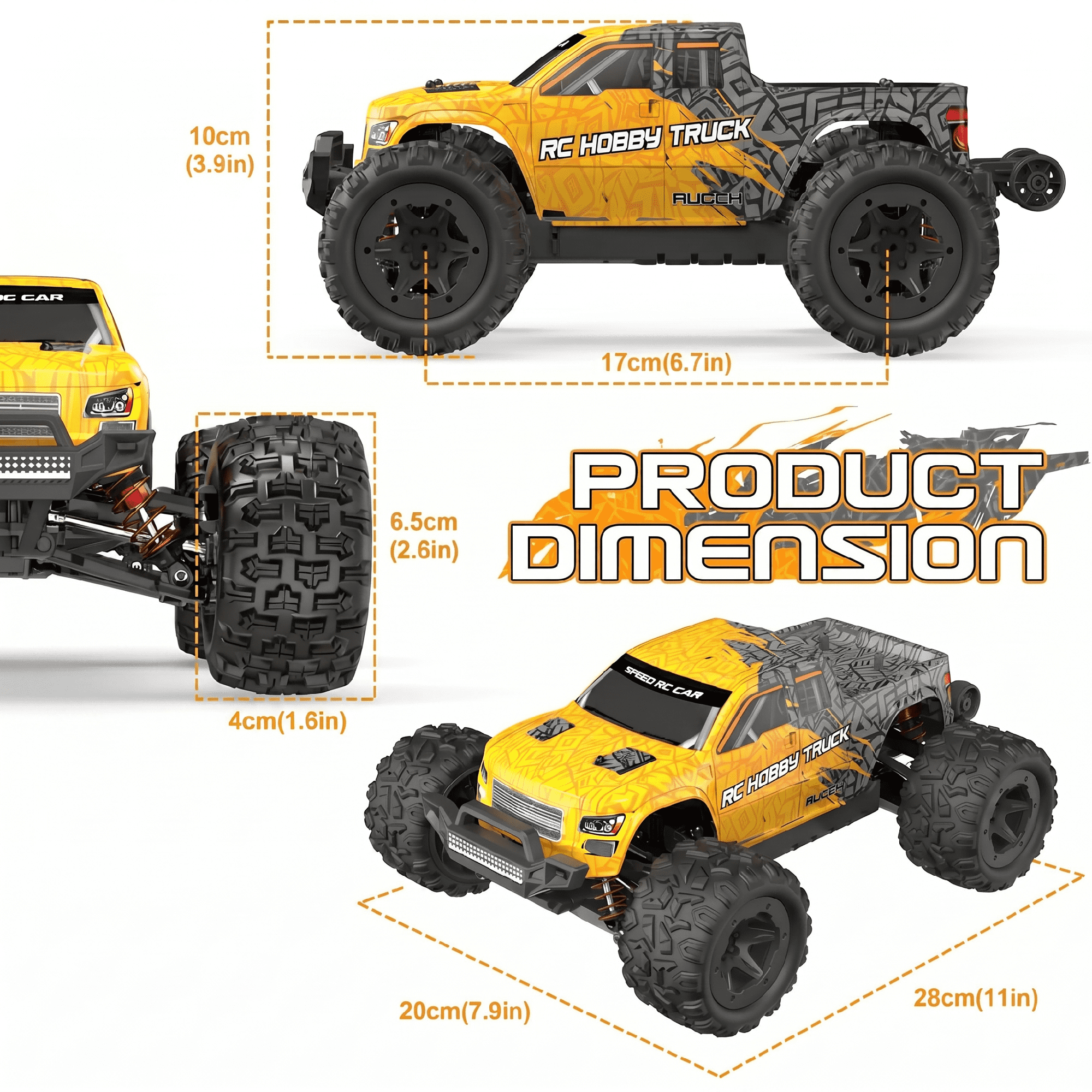 AUOSHI RC Cars 1:16 High Speed Remote Control Truck, 4WD All Terrain Off Road RC Truck 35+MPH with LED Lights, 2 Batteries for Kids and Adults Toy Gifts