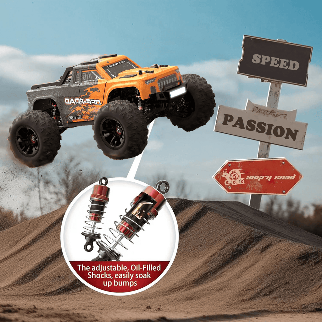 AUOSHI RC Cars 1:16 High Speed Remote Control Truck, 4WD All Terrain Off Road RC Truck 35+MPH with LED Lights, 2 Batteries for Kids and Adults Toy Gifts