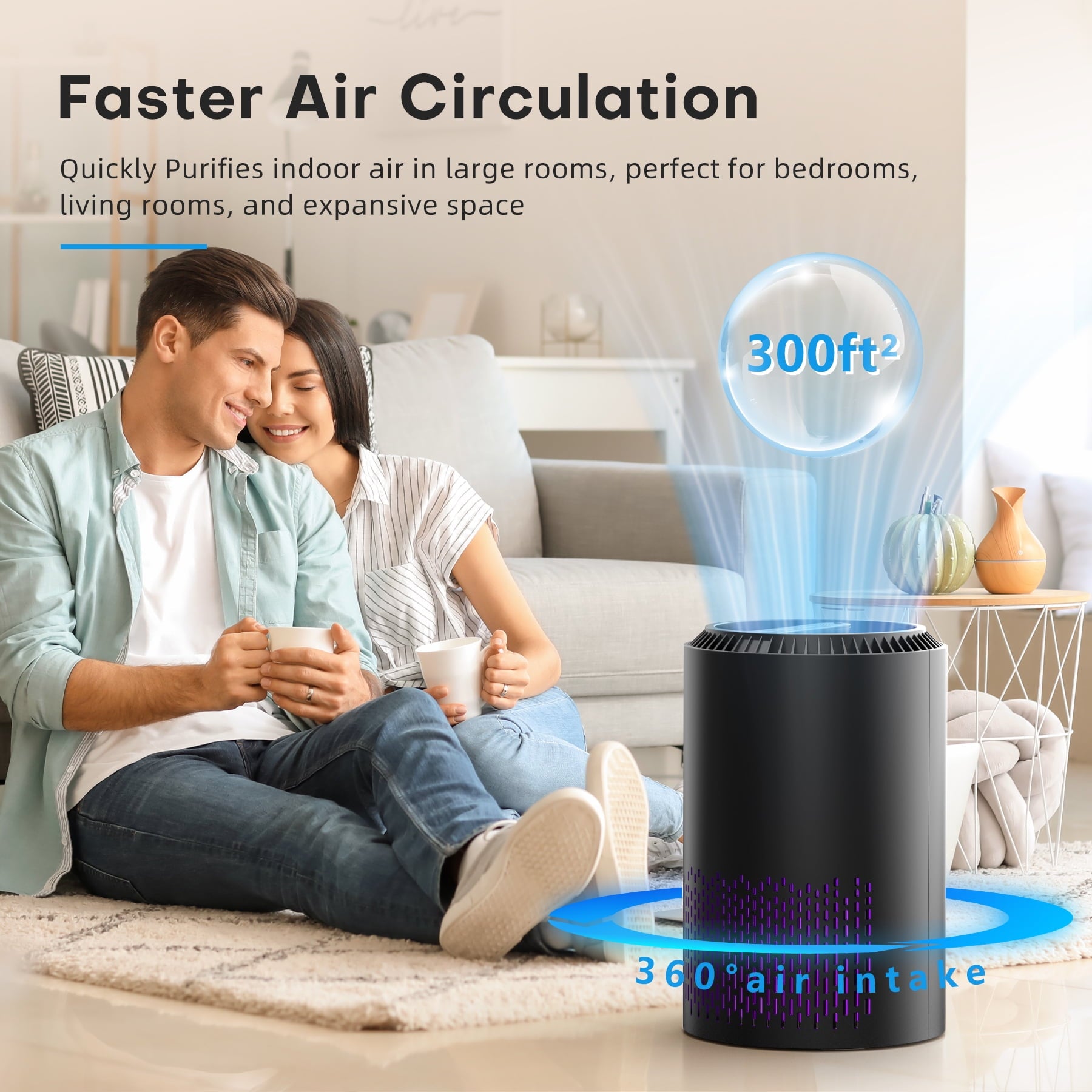 BREEZOME Hepa Air Purifier for Home & Bedroom, 22 dB Quiet Sleep Mode, Air Cleaner for PM10, PM2.5, Dust, Cotton Lint & Hair, Covers Up to 600 sq. ft./2H, Black