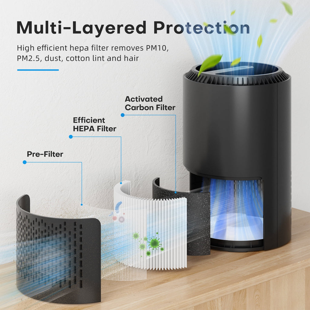BREEZOME Hepa Air Purifier for Home & Bedroom, 22 dB Quiet Sleep Mode, Air Cleaner for PM10, PM2.5, Dust, Cotton Lint & Hair, Covers Up to 600 sq. ft./2H, Black