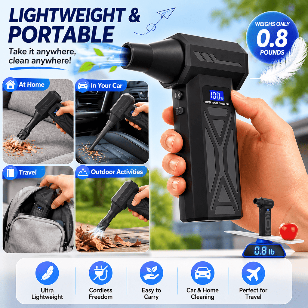 3-in-1 Air Duster and Vacuum Cleaner, 150000RPM High-Speed 4-Speed Adjustable Blower with Screen Display and LED Lights,Dust Remover for Computer/House/Outdoor/Car, Black