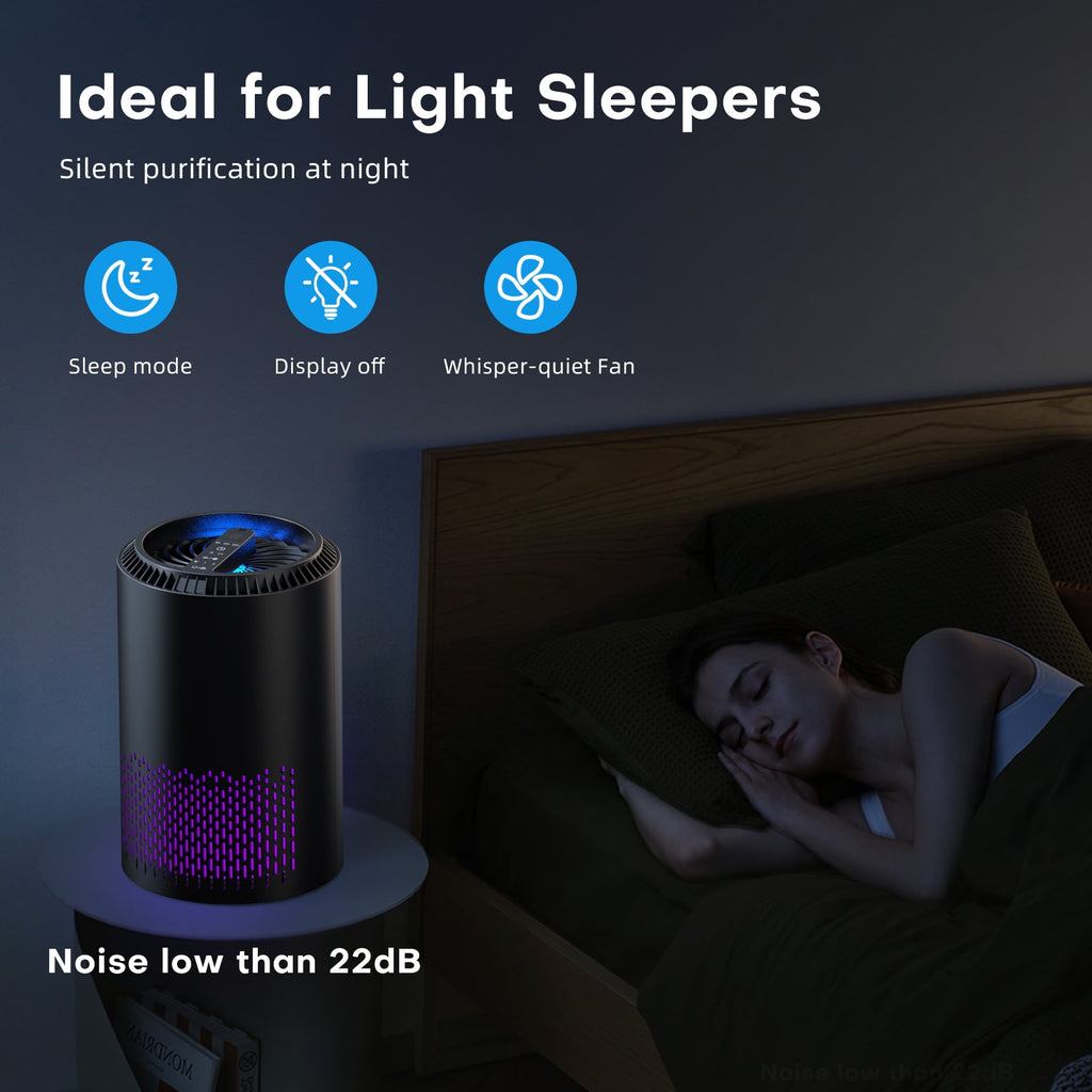 BREEZOME Hepa Air Purifier for Home & Bedroom, 22 dB Quiet Sleep Mode, Air Cleaner for PM10, PM2.5, Dust, Cotton Lint & Hair, Covers Up to 600 sq. ft./2H, Black