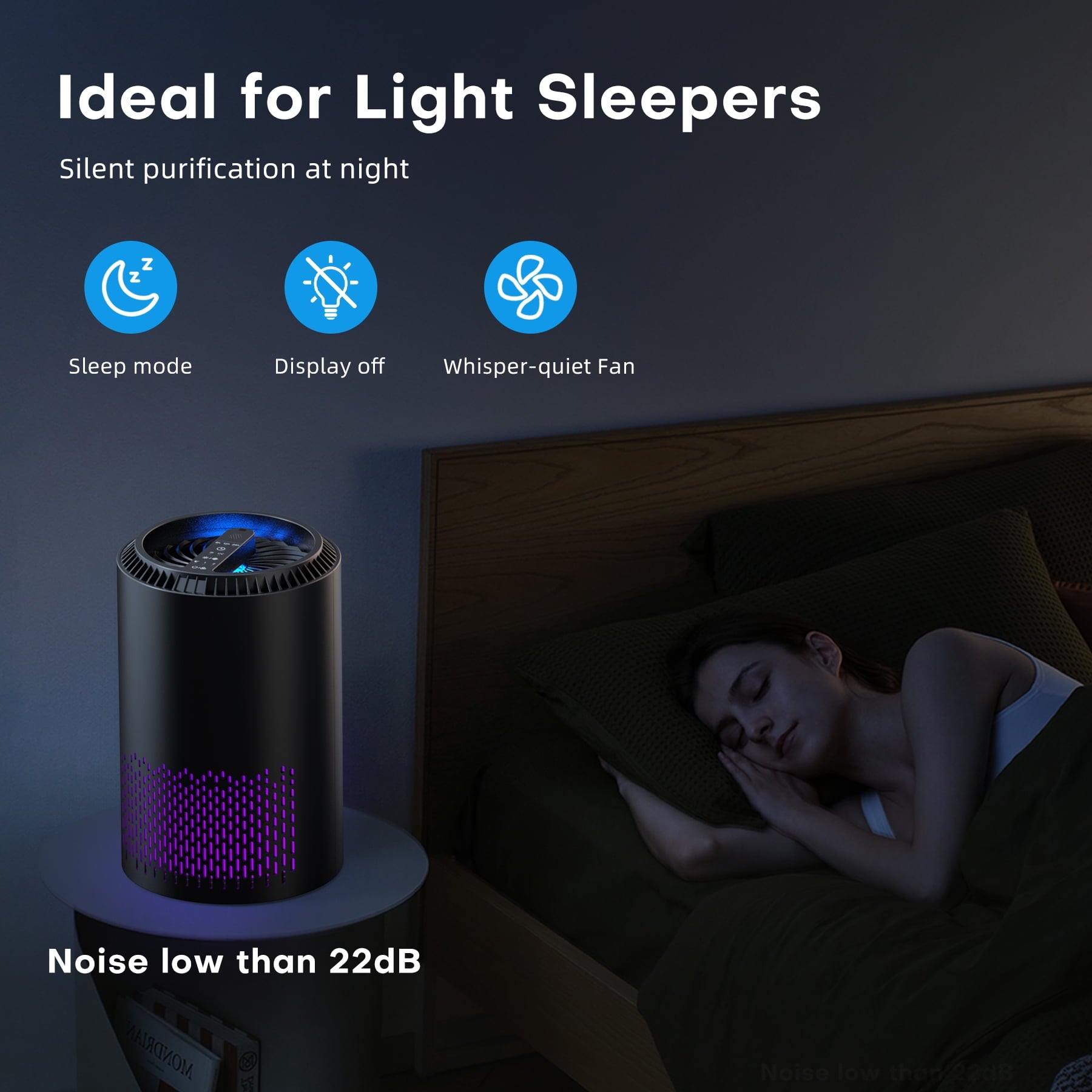 BREEZOME Hepa Air Purifier for Home & Bedroom, 22 dB Quiet Sleep Mode, Air Cleaner for PM10, PM2.5, Dust, Cotton Lint & Hair, Covers Up to 600 sq. ft./2H, Black