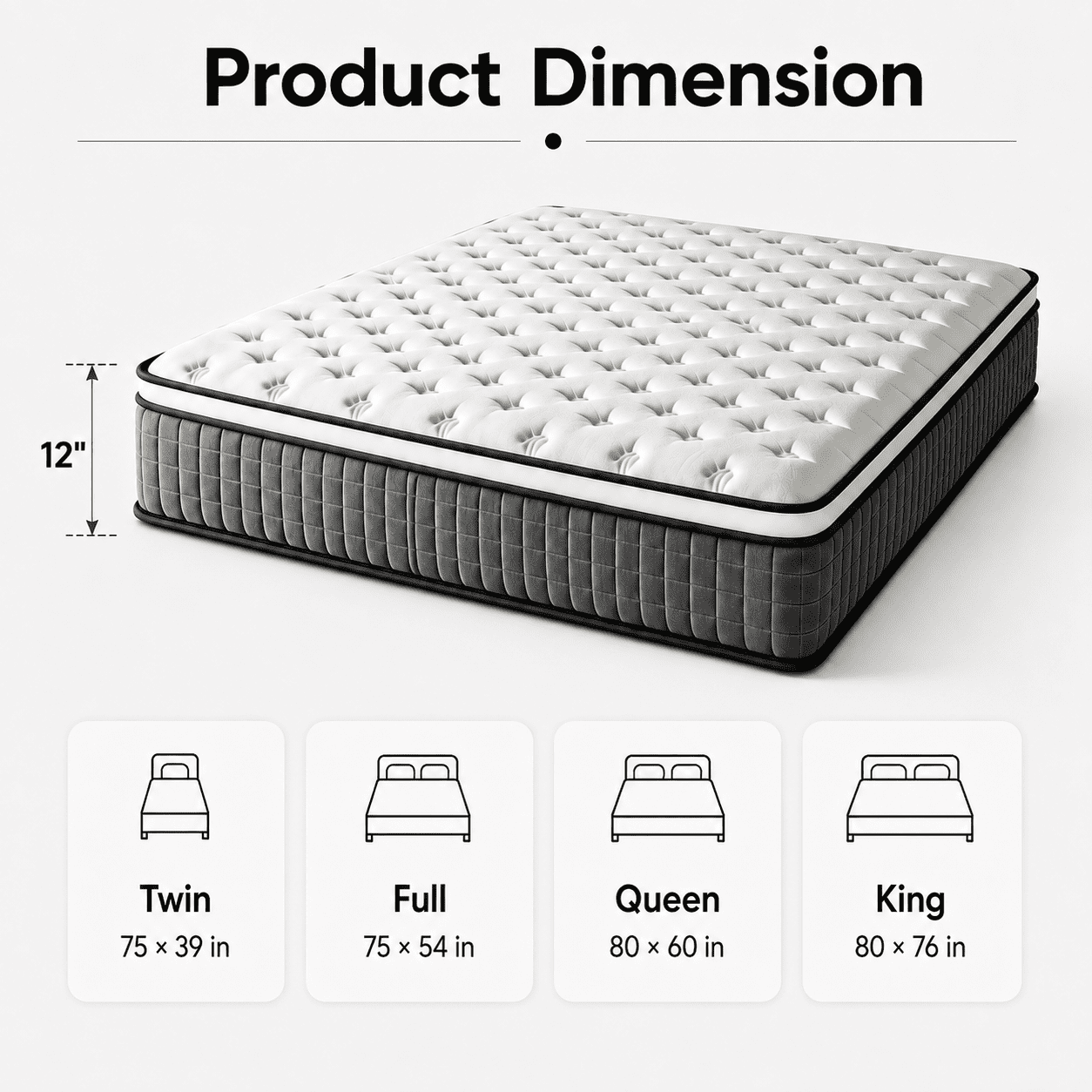 Fareforth Queen Size 12-Inch Hybrid Mattress in a Box, Gel Memory Foam with Pocket Coils