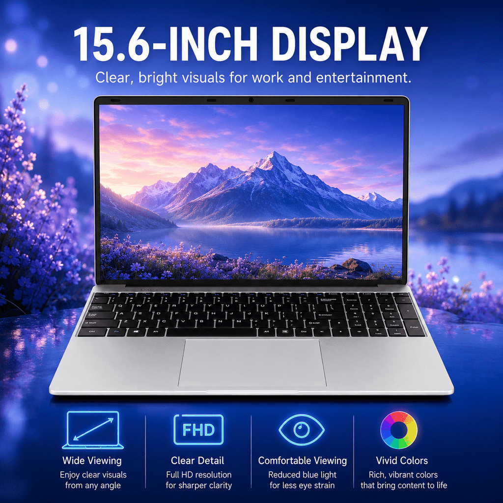 15.6" Student Laptop Computer, Intel N3700 Processor, 12GB RAM, 256GB SSD, Notebook PC for School, Business, Home Office & Beginners