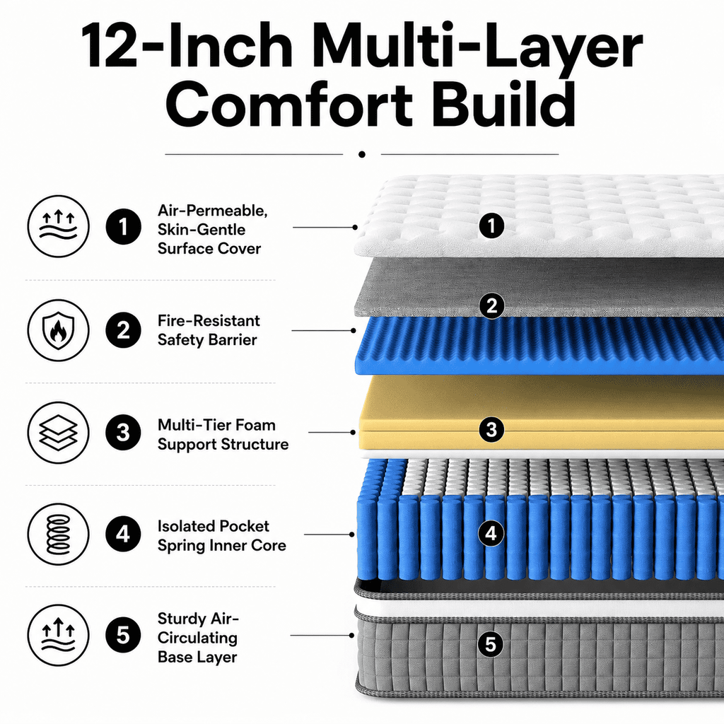 Fareforth Queen Size 12-Inch Hybrid Mattress in a Box, Gel Memory Foam with Pocket Coils
