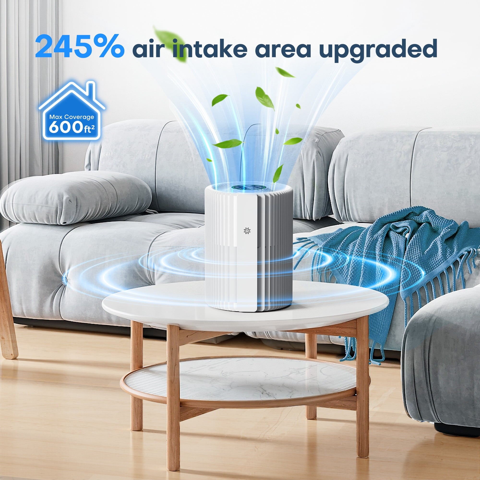 ALROCKET Air Purifier for Home, Smart WIFI, PM2.5 Digital Display, Auto Mode, 3-Layer Filter with 5 Speeds & Timer, Removes Wildfire Smoke, Dander, Dust, Pollen, Covers 600 ft²/2H